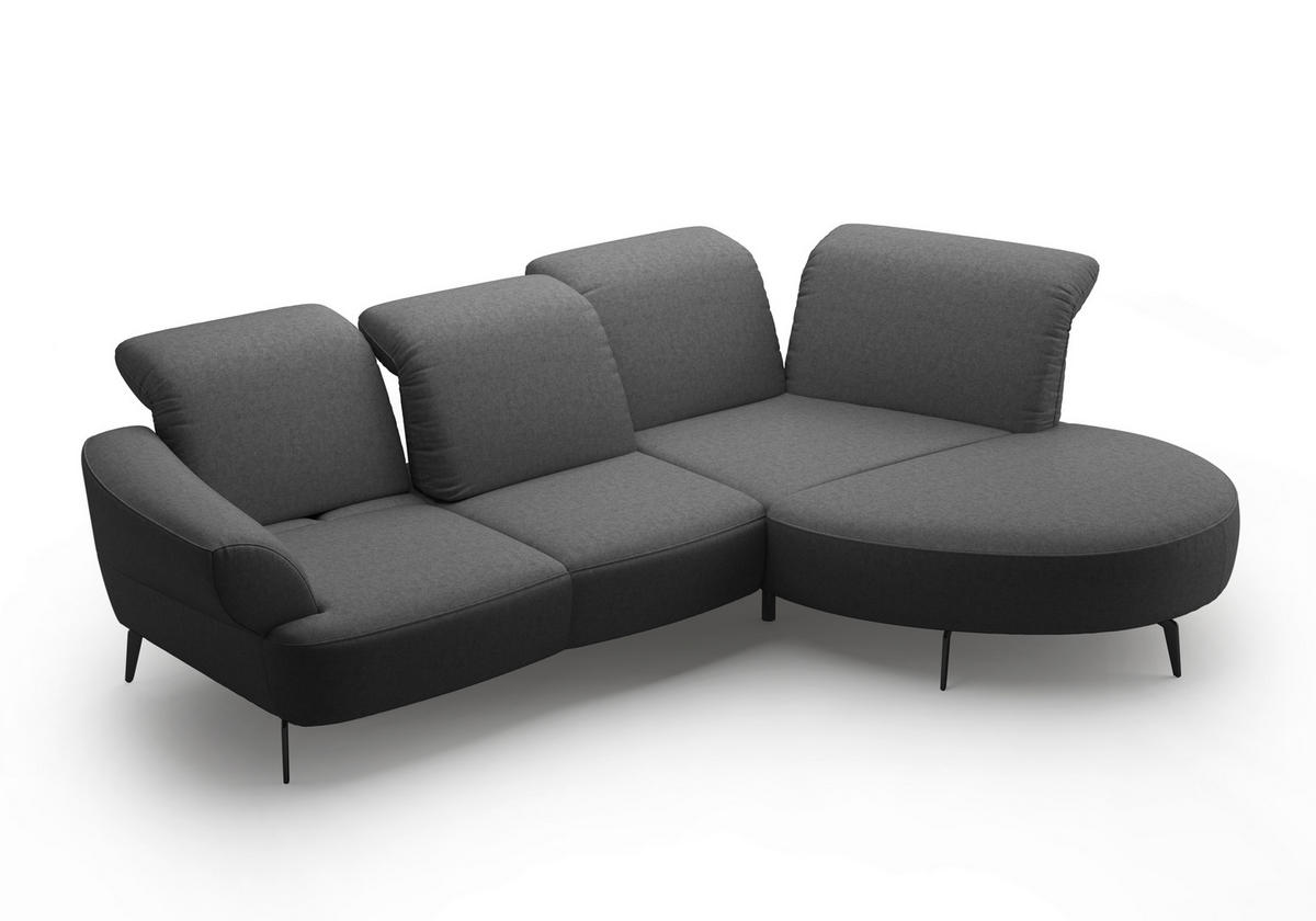 ECKSOFA DANCE E Dunkelgrau Flachgewebe  - Dunkelgrau/Schwarz, MODERN, Textil/Metall (313/208cm) - Sit & More
