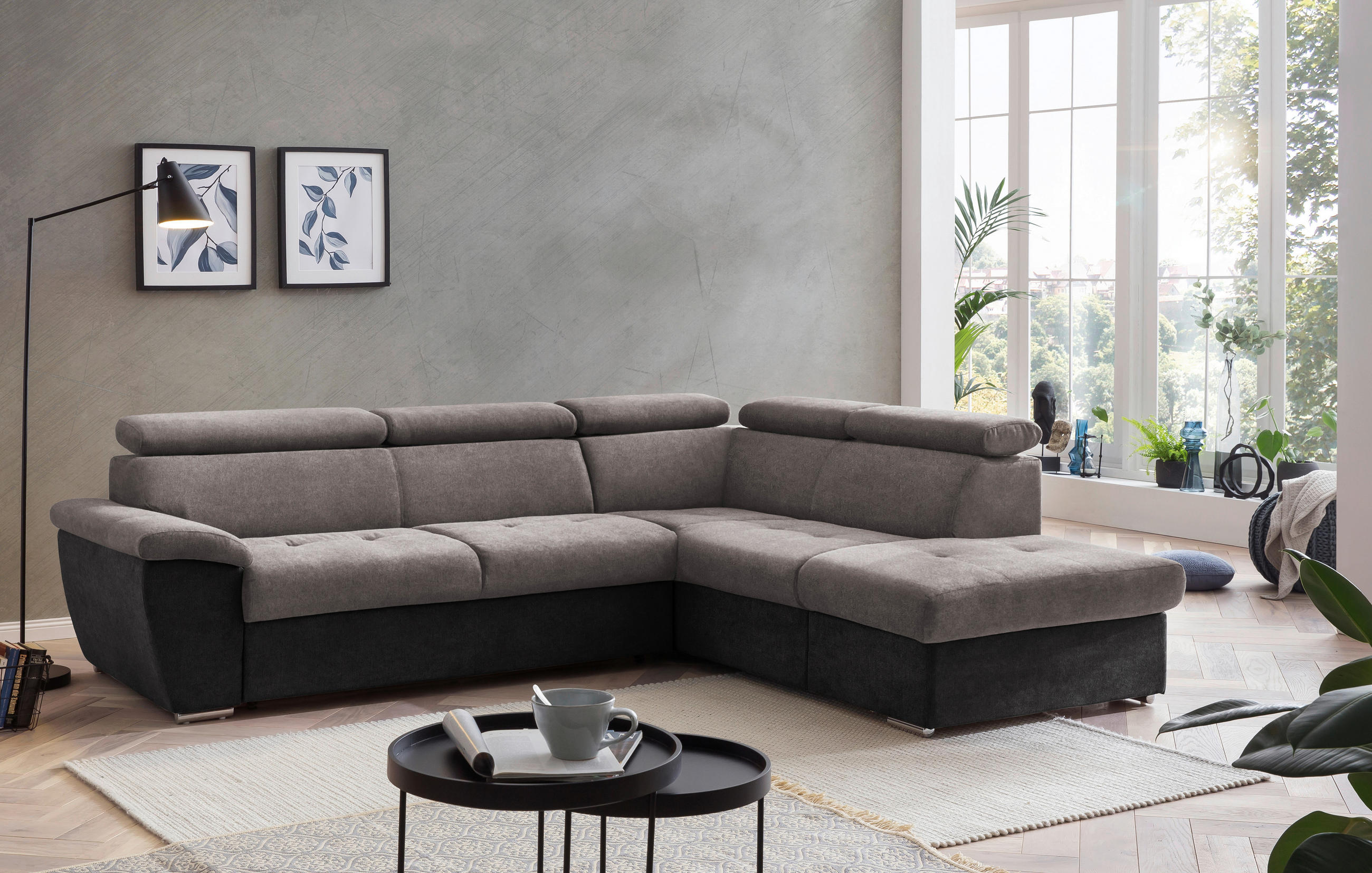 ECKSOFA Grau, Schwarz Mikrofaser  - Chromfarben/Schwarz, Design, Textil/Metall (262/216cm) - Livetastic
