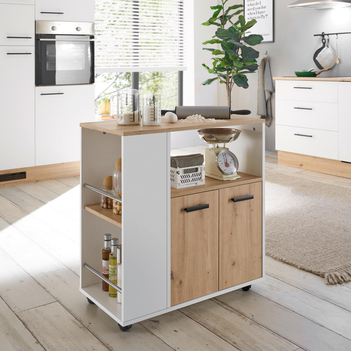 BARWAGEN in Weiß, Eiche Artisan  - Weiß/Eiche Artisan, Design, Holzwerkstoff/Kunststoff (75/79,5/40cm) - MID.YOU