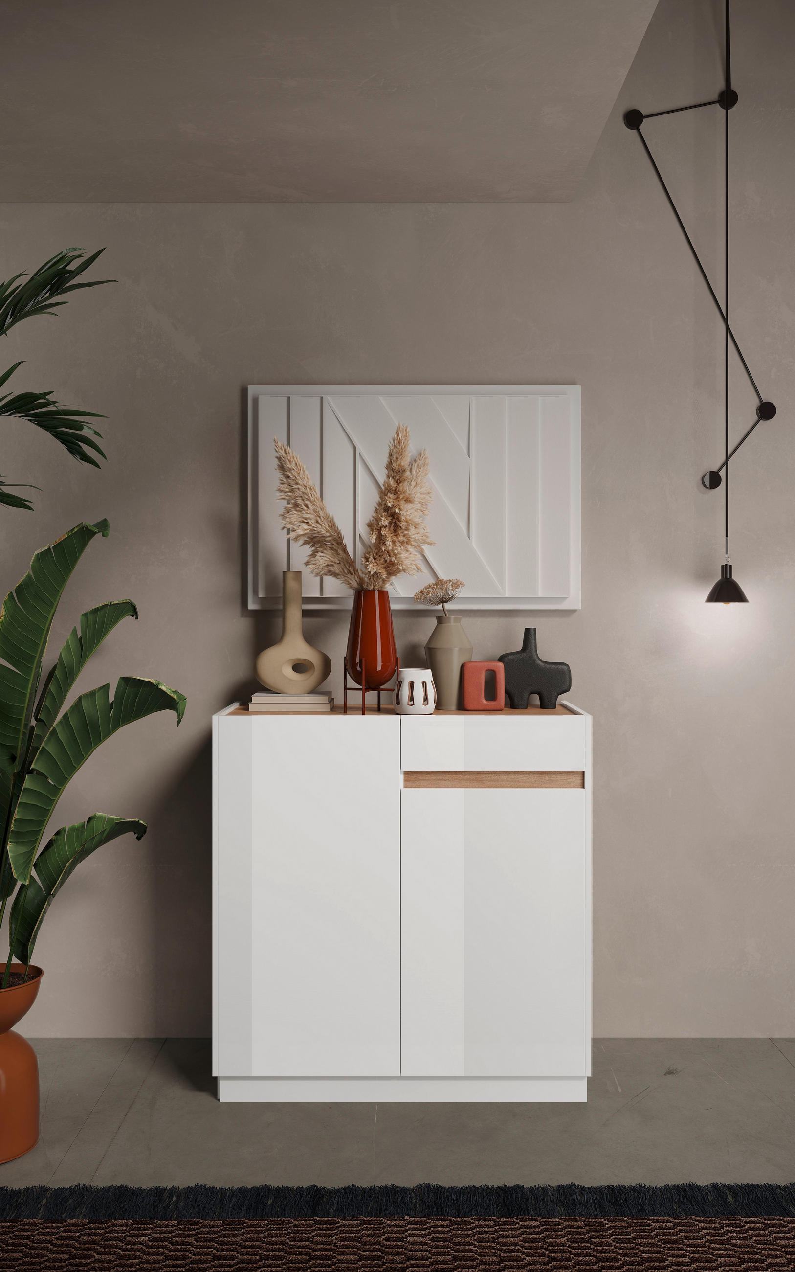 HIGHBOARD  in 105/107/40 cm  - Eichefarben/Weiß Hochglanz, MODERN, Holzwerkstoff (105/107/40cm) - Carryhome
