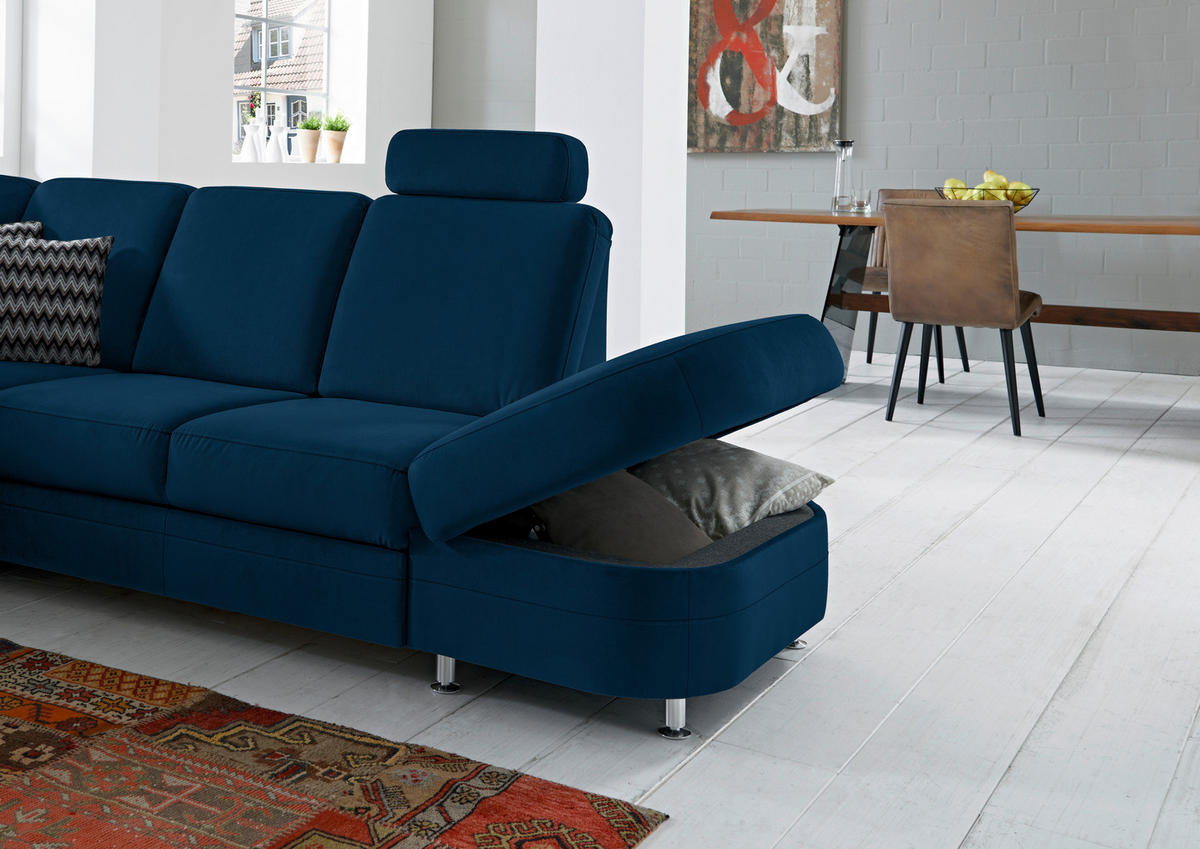 ECKSOFA in Flachgewebe Dunkelblau  - Alufarben/Dunkelblau, Konventionell, Textil/Metall (269/287cm) - Beldomo System