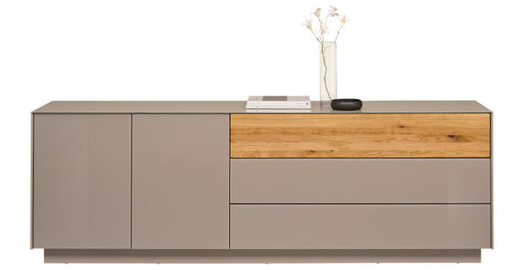 LOWBOARD Taupe, Eichefarben  207/69/42 cm  - Taupe/Eichefarben, Design, Glas/Holz (207/69/42cm) - Novel