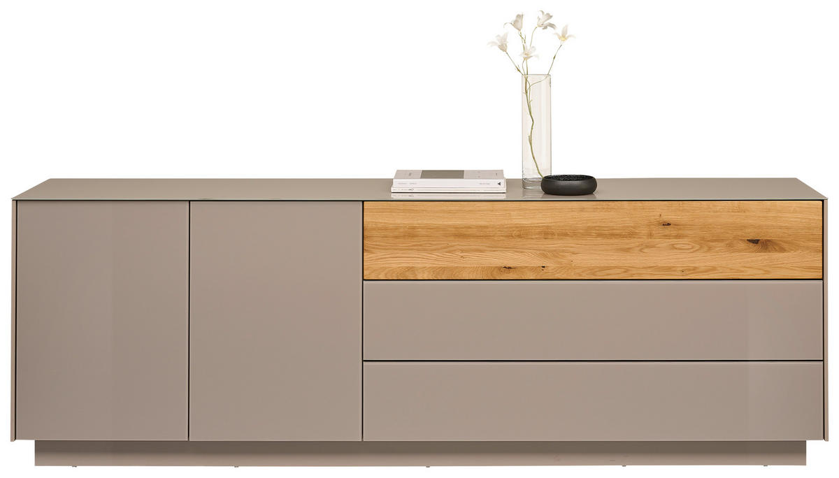 LOWBOARD Taupe, Eichefarben  207/69/42 cm  - Taupe/Eichefarben, Design, Glas/Holz (207/69/42cm) - Novel