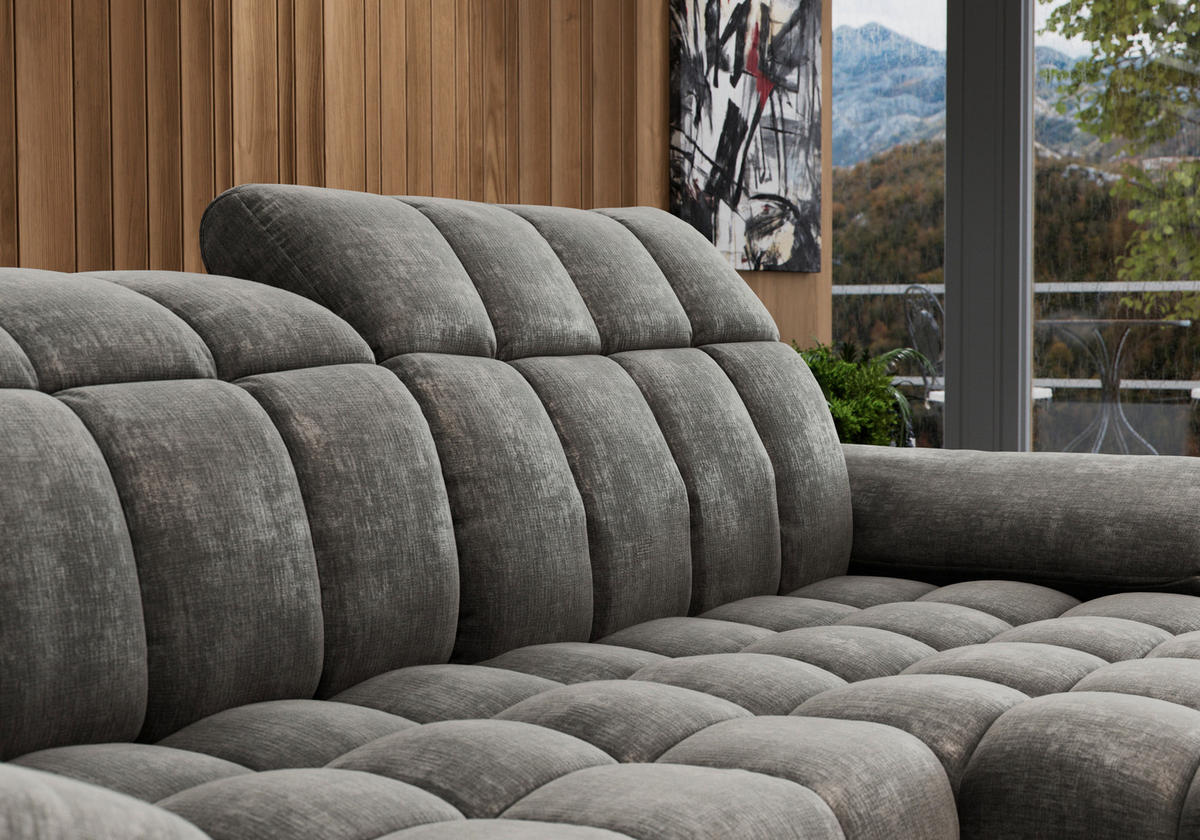 ECKSOFA inkl. Funktionen Dunkelgrau Chenille  - Dunkelgrau/Silberfarben, Design, Textil/Metall (105-178/266cm) - Xora