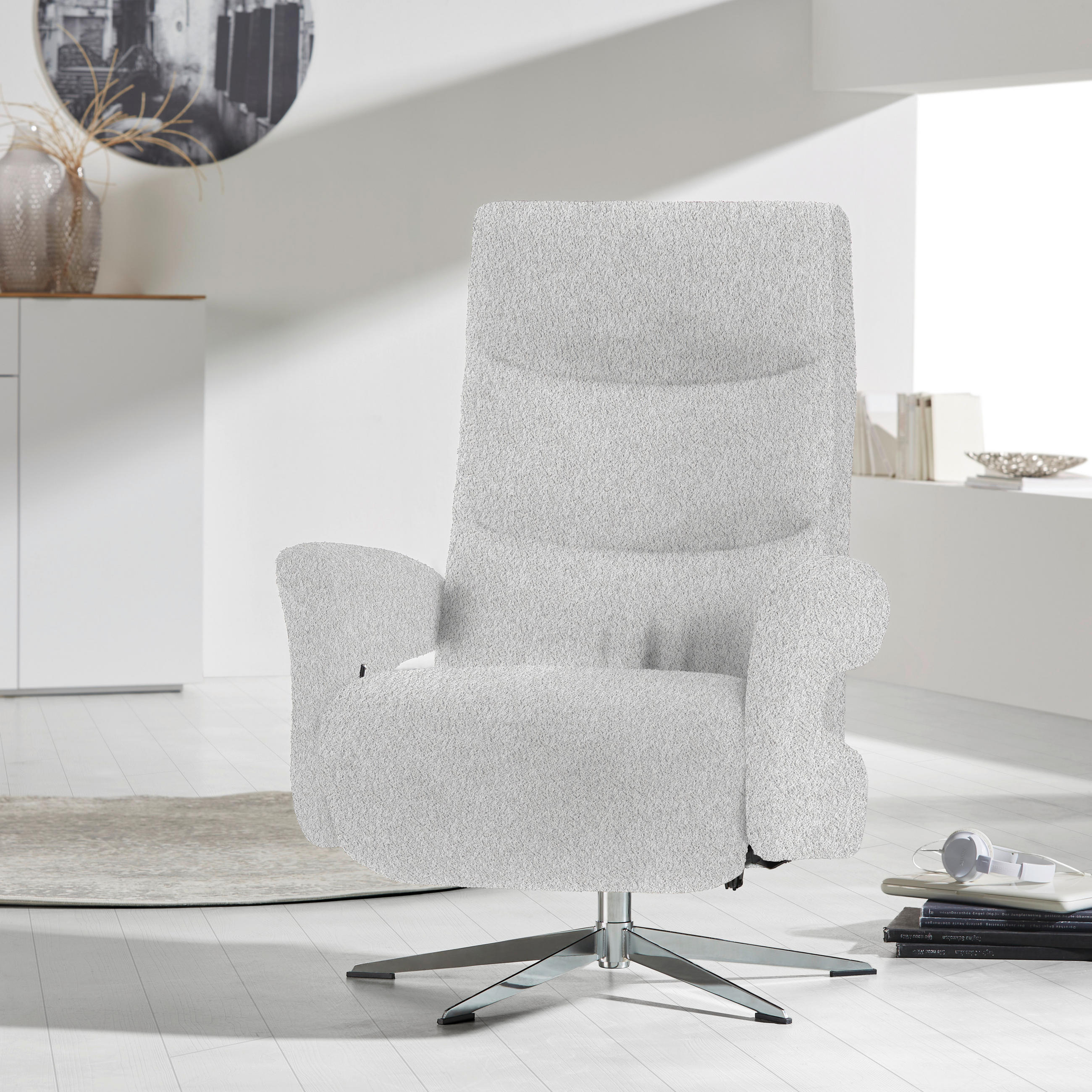 RELAXSESSEL in Textil Hellgrau  - Chromfarben/Hellgrau, Design, Textil/Metall (75/106/89cm) - Welnova