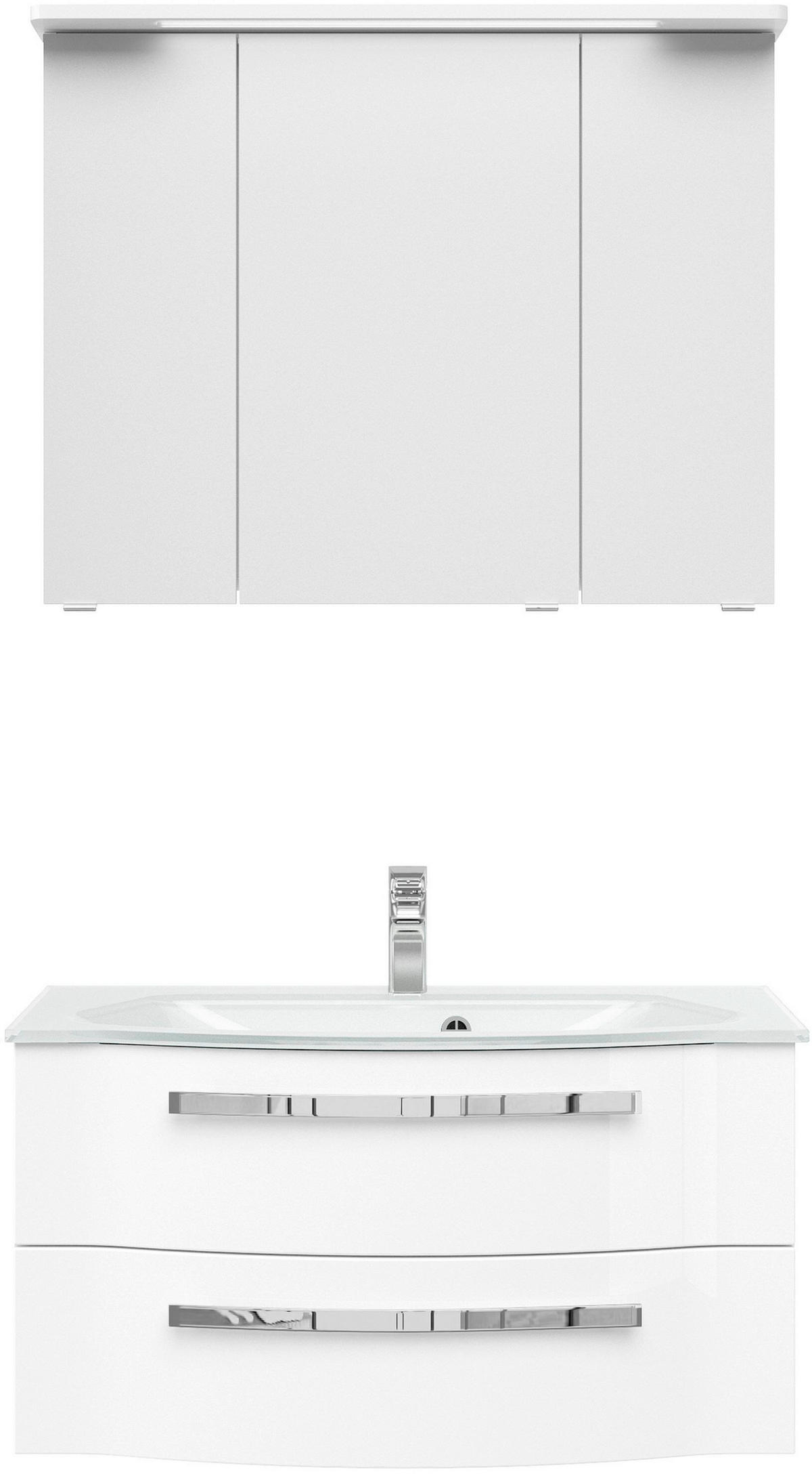 BADEZIMMER 3-teilig  in 92 cm  - Chromfarben/Weiß Hochglanz, Basics, Glas/Holzwerkstoff (92cm) - Sadena