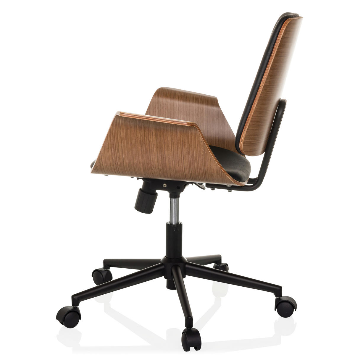DREHSTUHL Schwarz  - Schwarz/Braun, MODERN, Leder/Holz (68/92/63,5cm) - MID.YOU