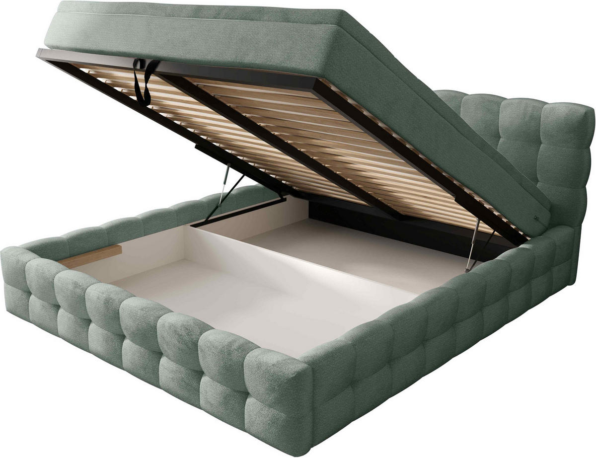 POLSTERBETT 180/200 cm,  in Hellgrau, Matratze, gepolstertes Kopfteil, Lattenrost, Bettkasten, Topper, H3 + H3 = fest  - Hellgrau/Schwarz, MODERN, Holz/Kunststoff (180/200cm) - Chameo