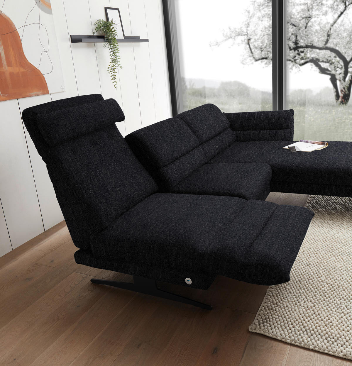 ECKSOFA in Flachgewebe Schwarz  279-327/176-217 cm  - Schwarz, Design, Textil/Metall (279-327/176-217cm) - Dieter Knoll