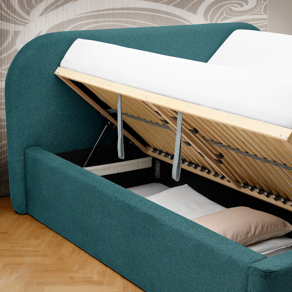 POLSTERBETT 160/200 cm  in Petrol  - Petrol/Schwarz, Design, Holz/Textil (160/200cm) - Boxxx