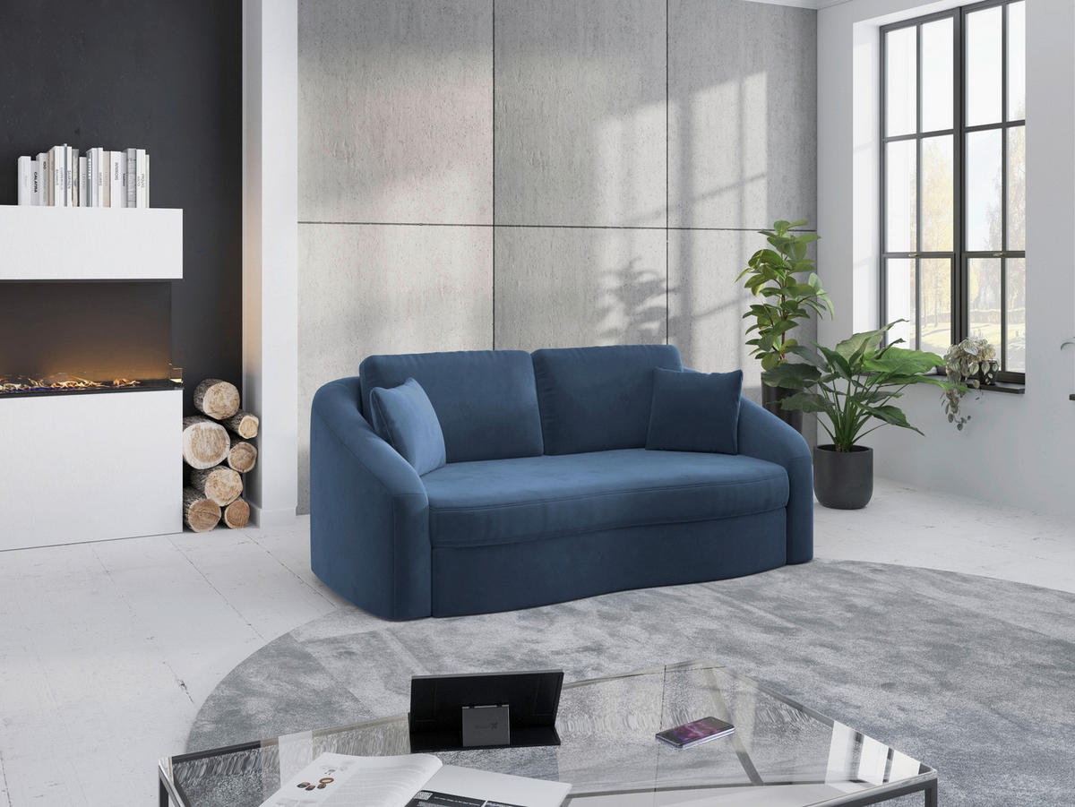 2,5-SITZER in Samt Blau  - Blau/Schwarz, Modern, Kunststoff/Textil (196/88/107cm) - Sit & More