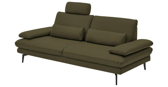 3-SITZER-SOFA in Leder Olivgrün - Schwarz/Olivgrün, Design, Leder/Metall (222/86/104cm) - Dieter Knoll