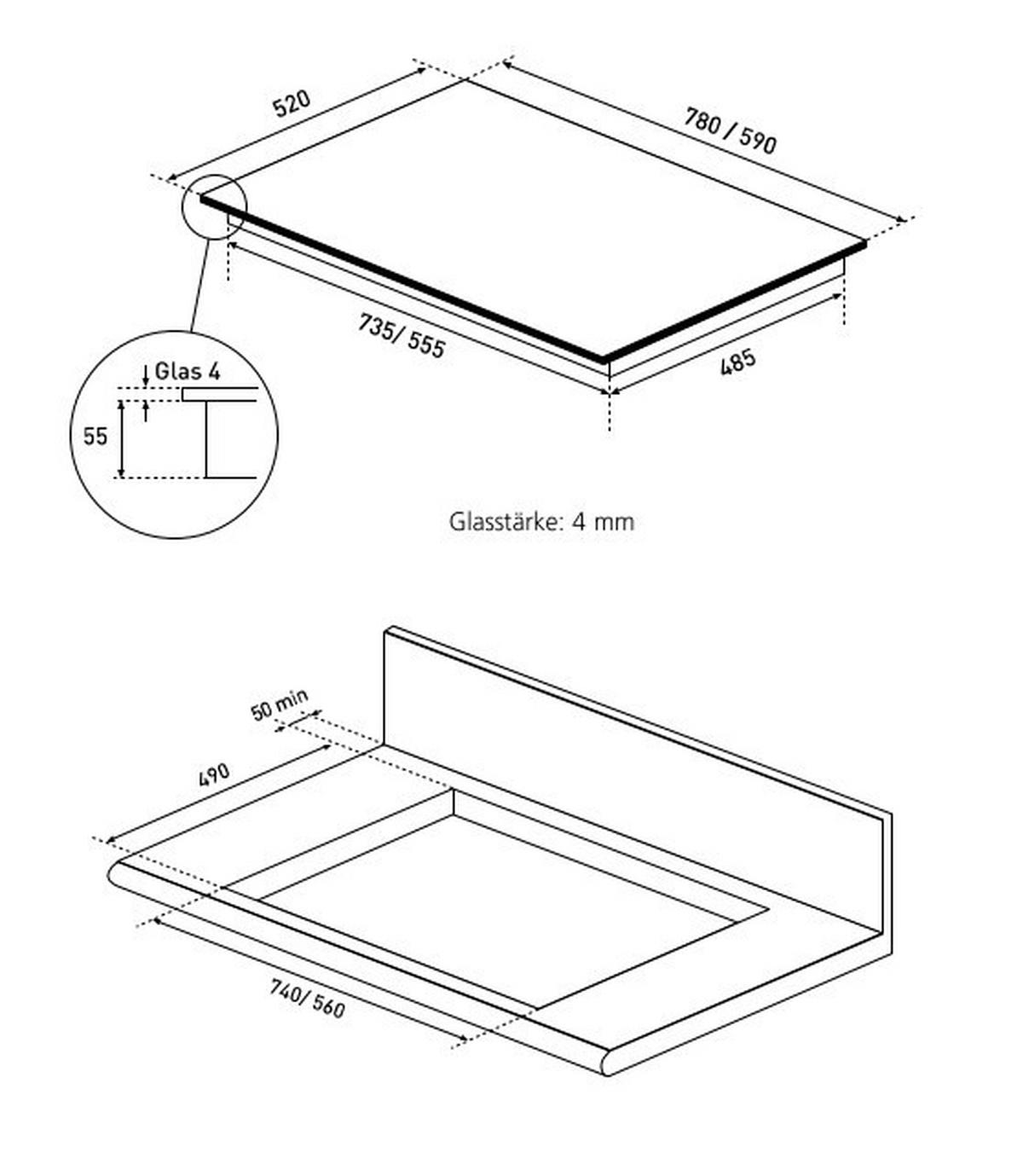 INDUKTIONSKOCHFELD KFI980  - Schwarz, Basics, Glas (78/5,5/52cm) - Oranier