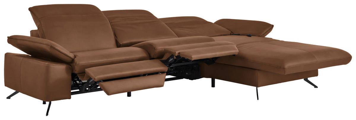 ECKSOFA  Echtleder Beigebraun  - Beigebraun/Schwarz, Design, Leder/Metall (307/169cm) - Beldomo Premium