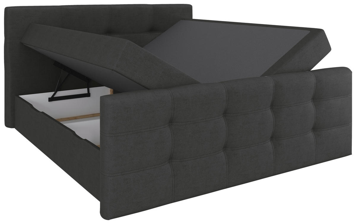 BOXBETT 180/200 cm,  in Anthrazit, gepolstertes Kopfteil, Bettkasten, Topper, Matratzen, Wendematratze mit unterschiedlichen Härtegraden, H2 + H3 = mittel + fest  - Anthrazit/Schwarz, Basics, Kunststoff/Textil (180/200cm) - Chameo