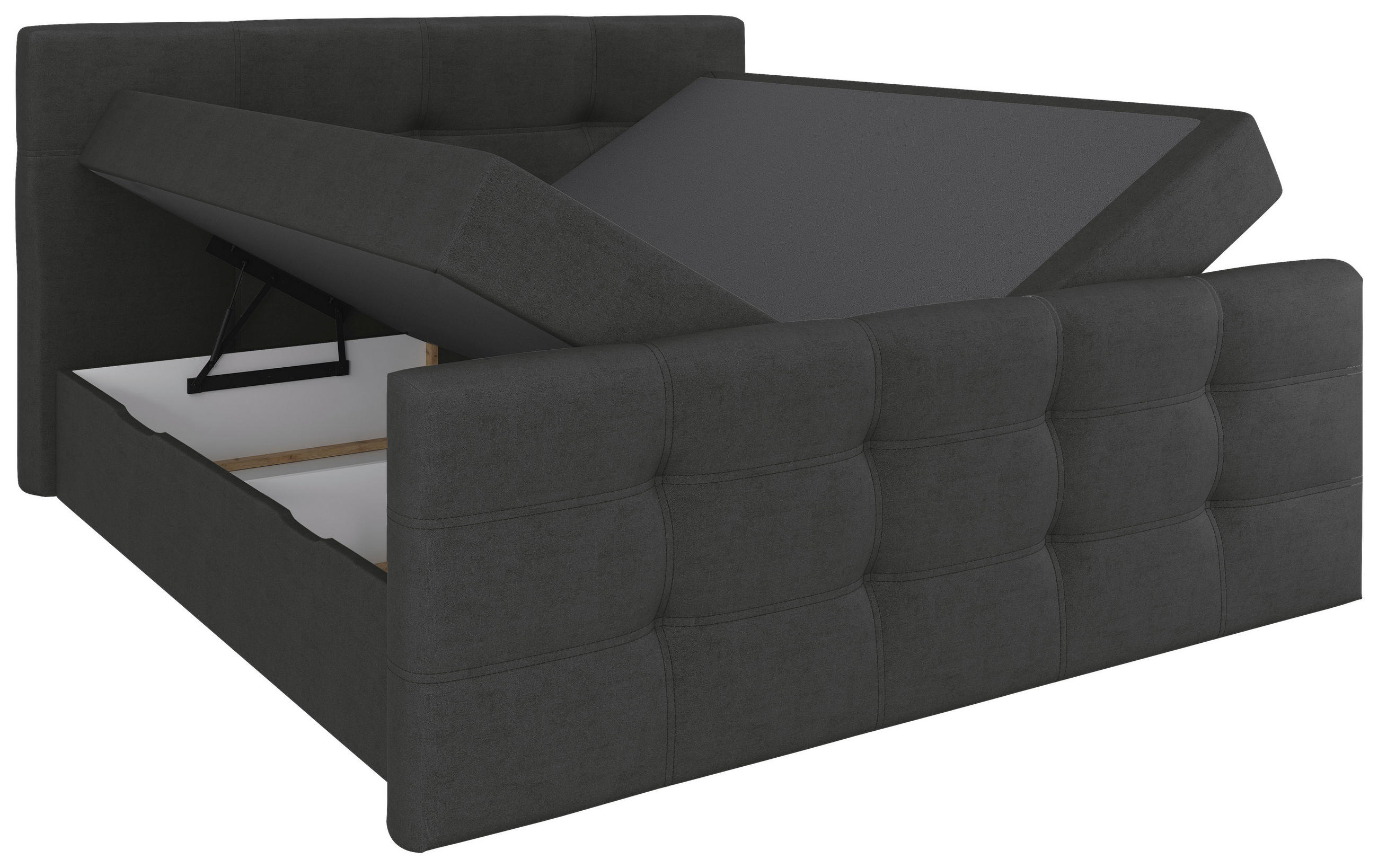 Thumbnail - Chameo Boxbett, Anthrazit, Textil, H2 + H3, Höhe ca. 19 cm, 180x200 cm, Bettkasten, gepolstertes Kopfteil, Topper durchg...