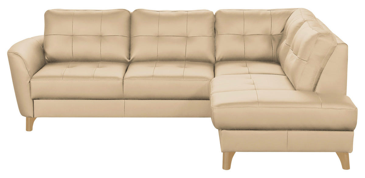 ECKSOFA in Lederlook Echtleder Beige  - Beige/Buchefarben, Design, Leder/Holz (236/190cm) - Livetastic