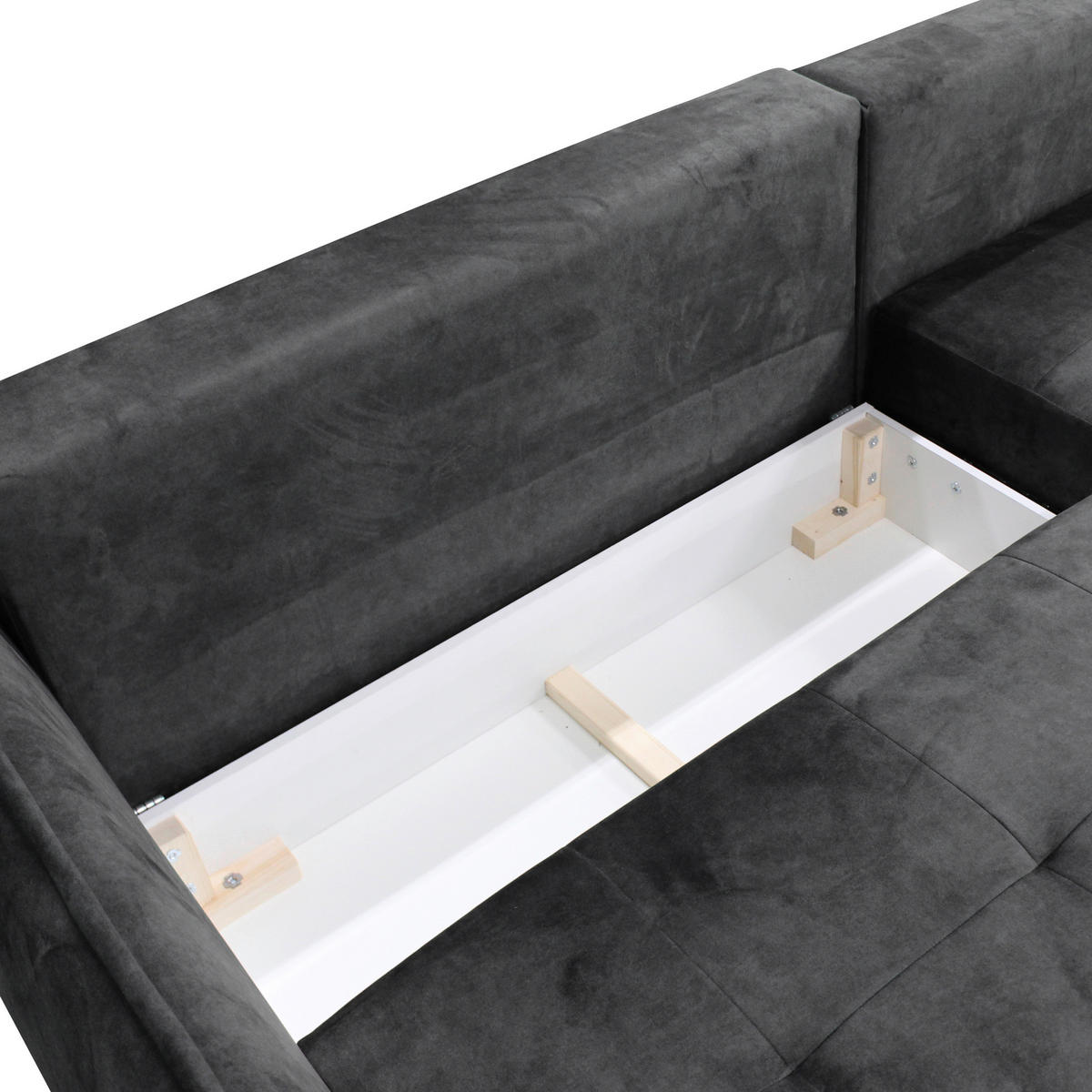 ECKSOFA Anthrazit Velours  - Anthrazit/Goldfarben, Design, Textil/Metall (264/196cm) - MID.YOU