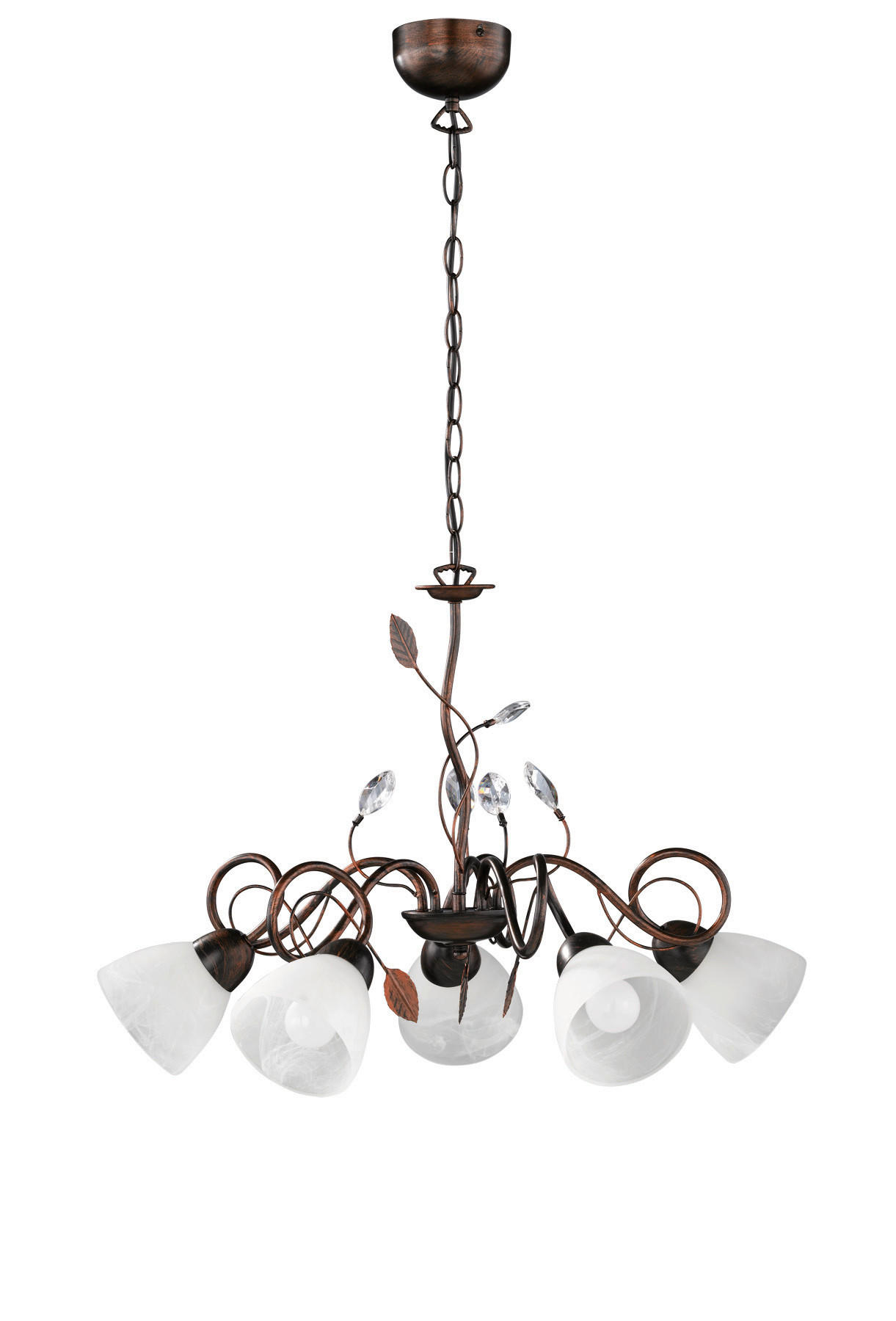 KRONLEUCHTER 70/150 cm    - Weiss/Rostfarben, Konventionell, Glas/Metall (70/150cm) - Trio Leuchten