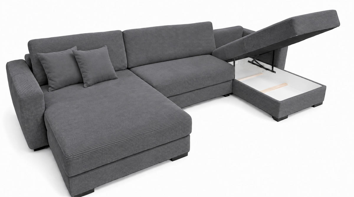 WOHNLANDSCHAFT  Cord Anthrazit  - Anthrazit/Schwarz, Basics, Holz/Holzwerkstoff (379/93/184cm) - MID.YOU