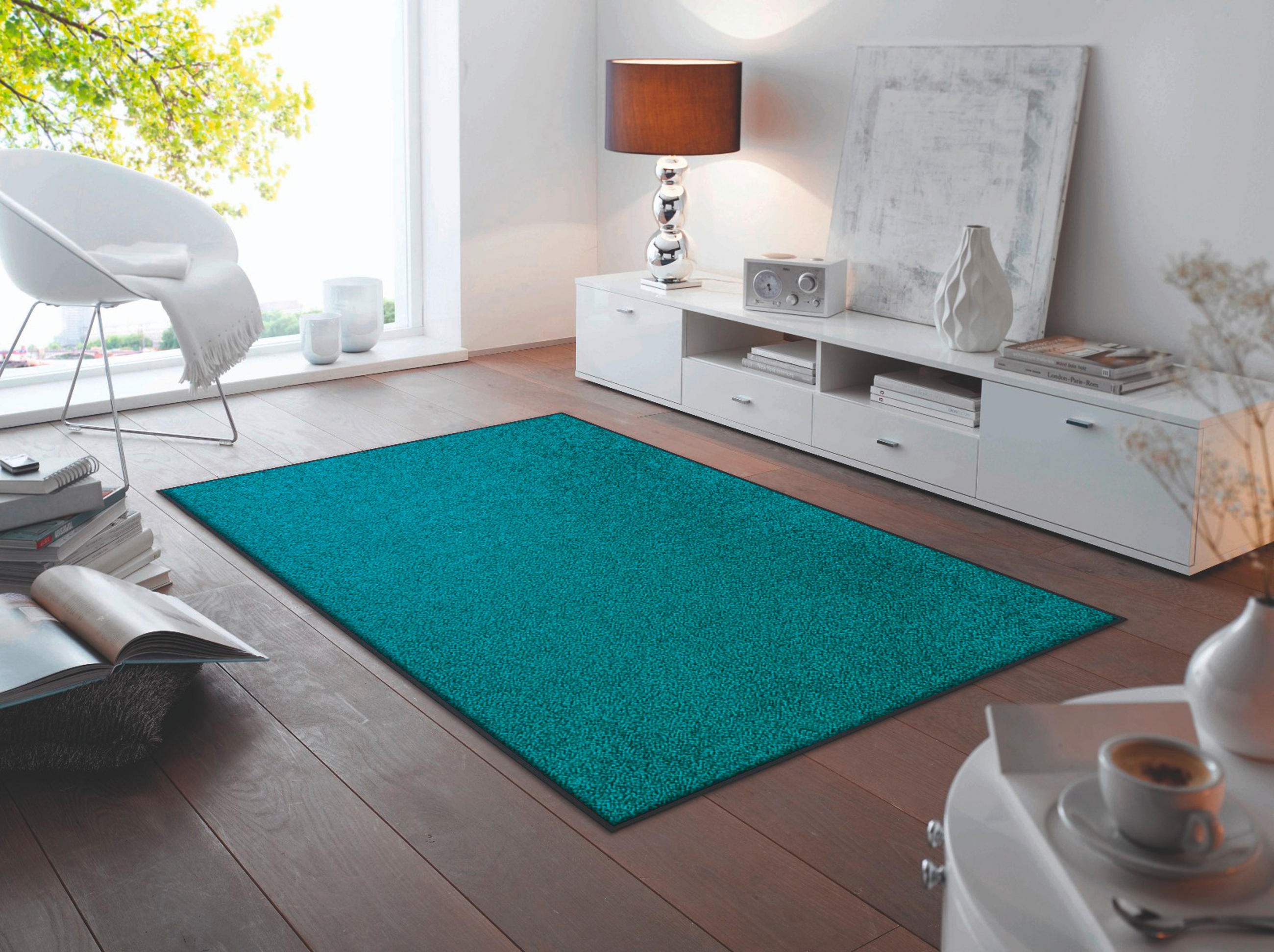 COVOR CU ȚESĂTURĂ PLATĂ Peacock Green  - turcoaz/verde, Konventionell, plastic (120/180cm) - wash+dry
