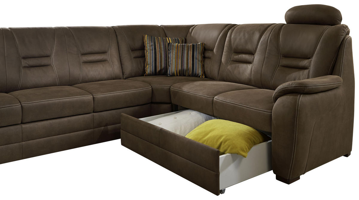 SAROKKANAPÉ textil sötétbarna  - bézs/sötétbarna, Konventionell, textil/fa (234/286cm) - Beldomo Comfort