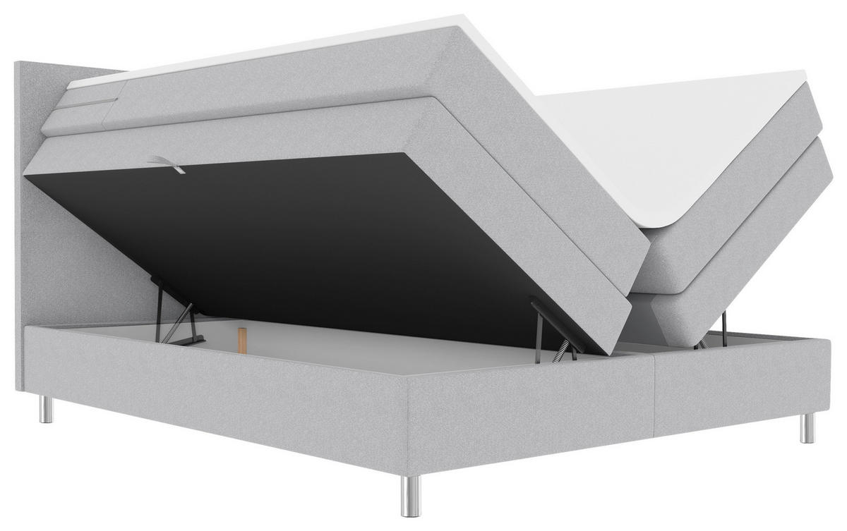 BOXSPRINGBETT 200/200 cm,  in Hellgrau, Bettkasten, Topper, Matratzen, H3 = fest  - Chromfarben/Hellgrau, KONVENTIONELL, Kunststoff/Textil (200/200cm) - Boxxx