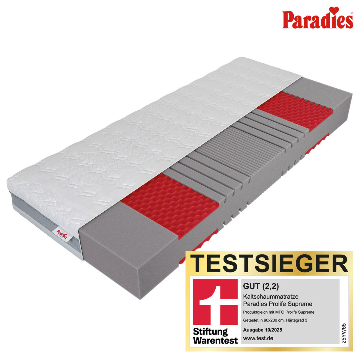 KALTSCHAUMMATRATZE 90/200 cm, Höhe ca.: 21 cm, H3 = fest, 7-Zonen - Weiß, KONVENTIONELL, Textil (90/200cm) - Paradies
