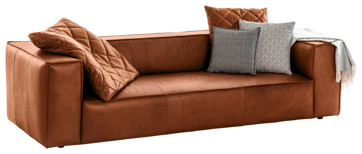 3-SITZER-SOFA in Echtleder Cognac  - Cognac/Schwarz, Modern, Leder/Kunststoff (260/66/104cm) - W.Schillig