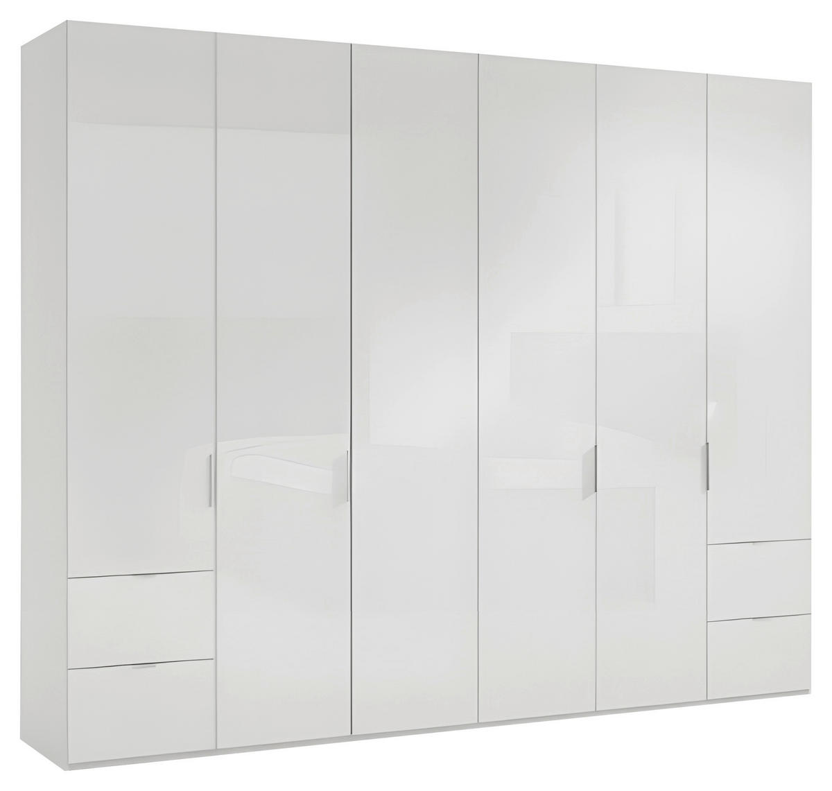 DREHTÜRENSCHRANK 300/216/58 cm,  in Weiß, 6-türig  - Chromfarben/Weiß, Design, Glas/Holzwerkstoff (300/216/58cm) - Novel