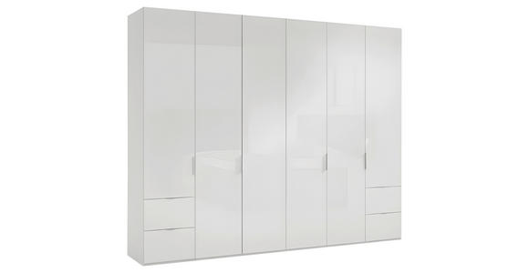 DREHTÜRENSCHRANK 300/216/58 cm,  in Weiß, 6-türig  - Chromfarben/Weiß, Design, Glas/Holzwerkstoff (300/216/58cm) - Novel