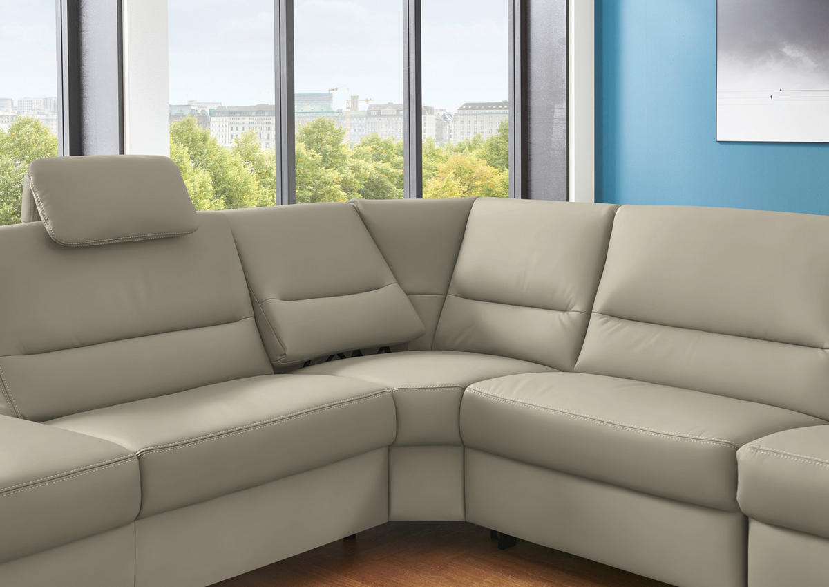 ECKSOFA in Echtleder Ecru  - Ecru/Alufarben, Basics, Leder/Metall (249/290cm) - Beldomo Premium