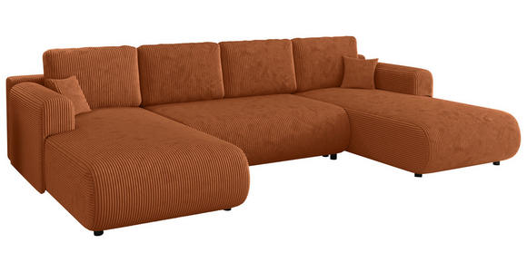 Wohnlandschaft inkl. Funktion Terracotta Cord  - Terracotta/Schwarz, KONVENTIONELL, Textil (200/360/200cm) - Xora