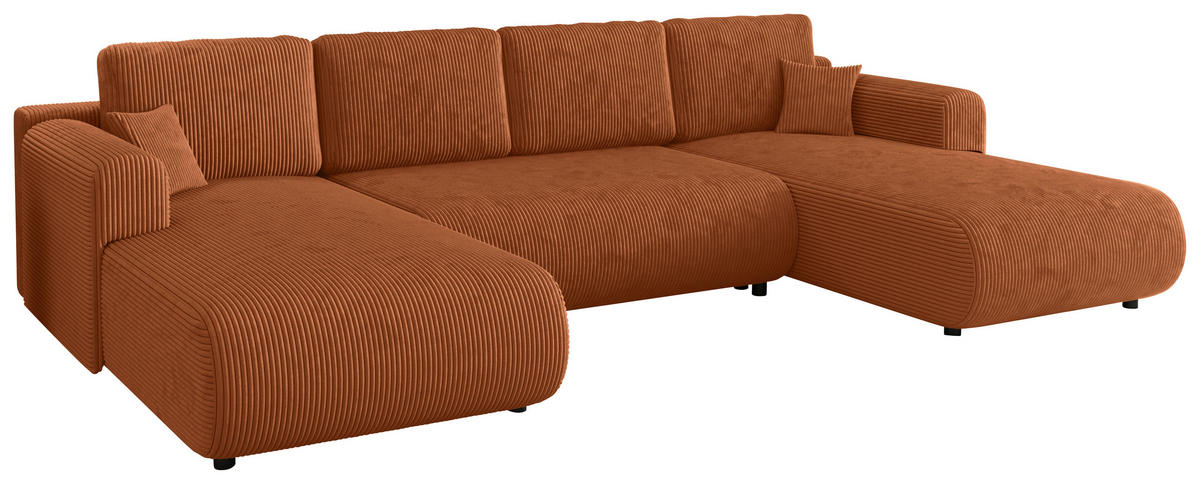 Wohnlandschaft inkl. Funktion Terracotta Cord  - Terracotta/Schwarz, KONVENTIONELL, Textil (200/360/200cm) - Xora