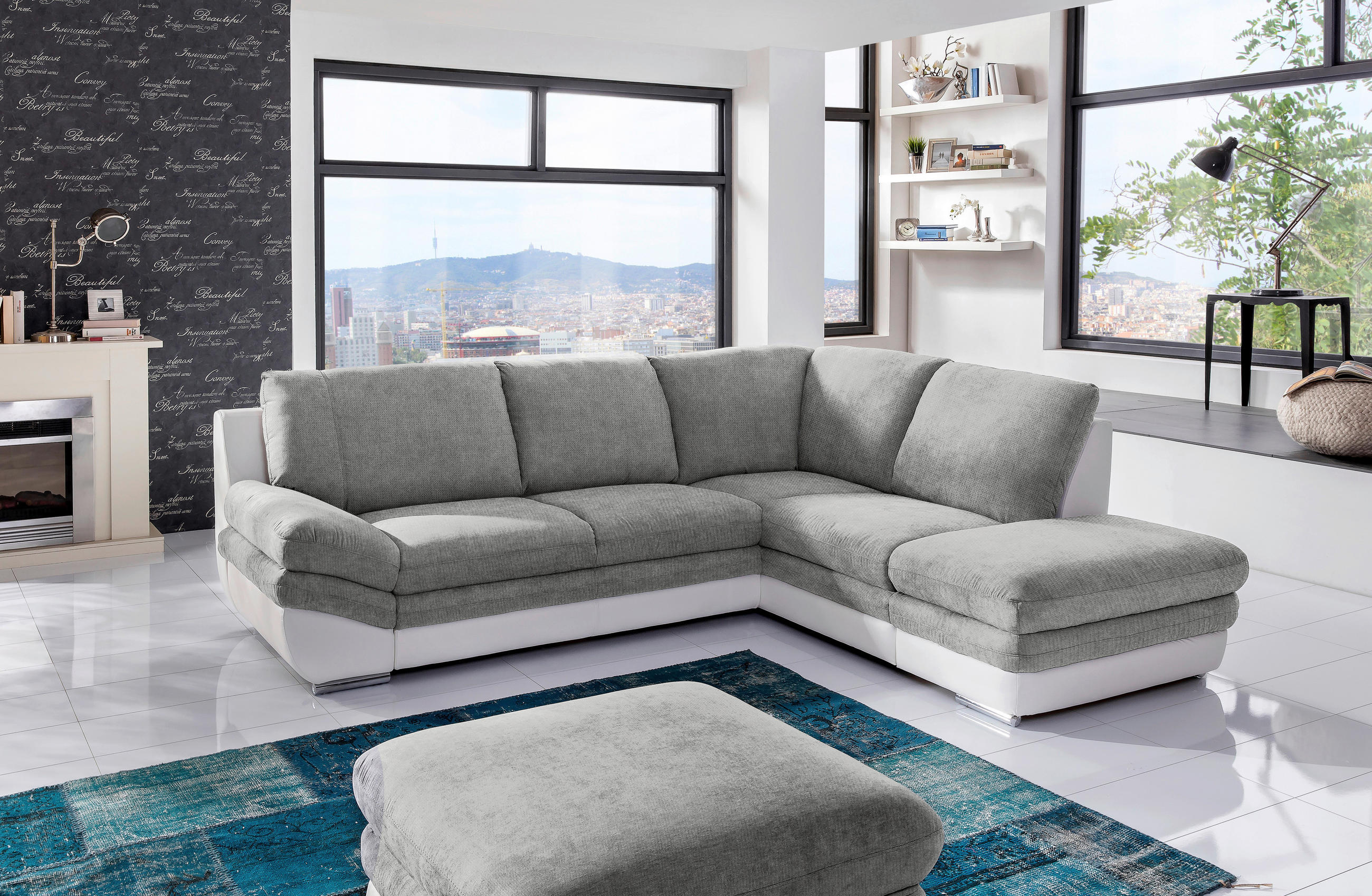 WOHNLANDSCHAFT Weiß, Dunkelgrau  - Chromfarben/Dunkelgrau, MODERN, Textil/Metall (264/221cm) - MID.YOU