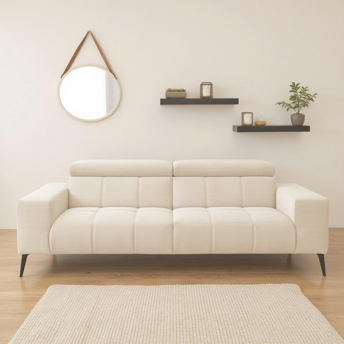 2-SITZER-SOFA TRENTO Mikrofaser Creme  - Dunkelgrau/Creme, MODERN, Textil/Metall (208/79/104cm) - MID.YOU