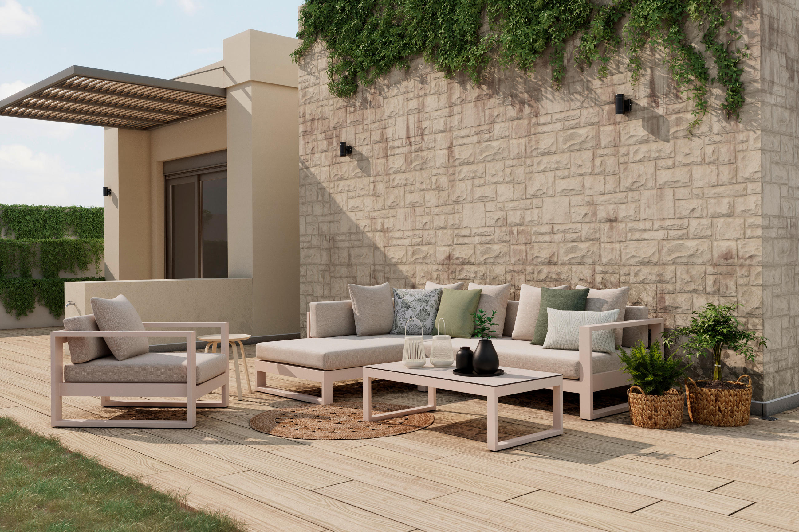 LOUNGE GARNITÚRA 3 részes  180/248 cm   - bézs, Design, Üveg/textil (180/248cm) - Amatio