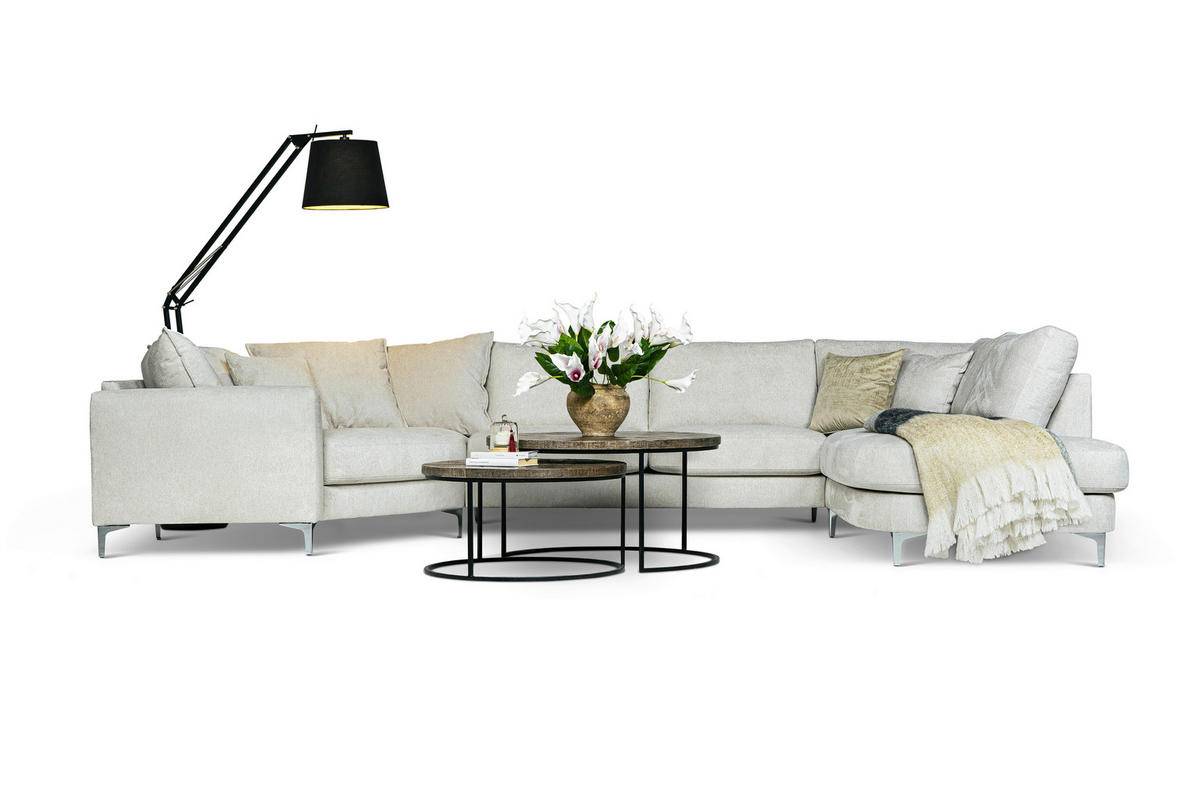 SOFFA i beige  - beige/aluminiumfärg, Klassisk, metall/trä (391/87/198cm) - Novel