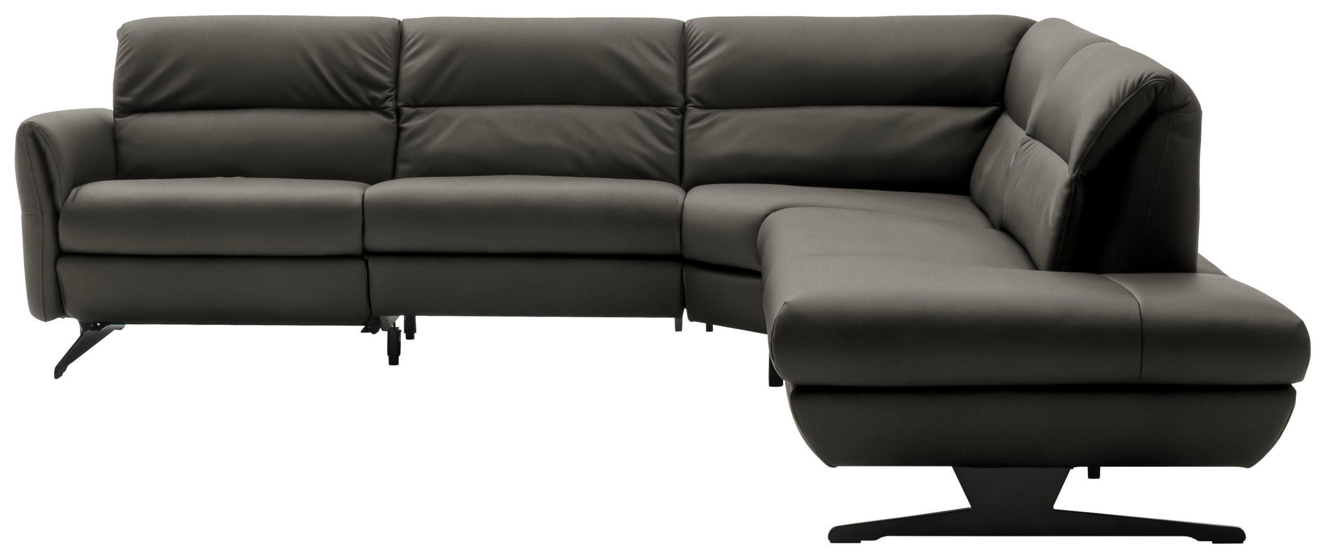 ECKSOFA Dunkelgrau Echtleder  - Dunkelgrau/Schwarz, Design, Leder/Metall (286/258cm) - Schöner Wohnen
