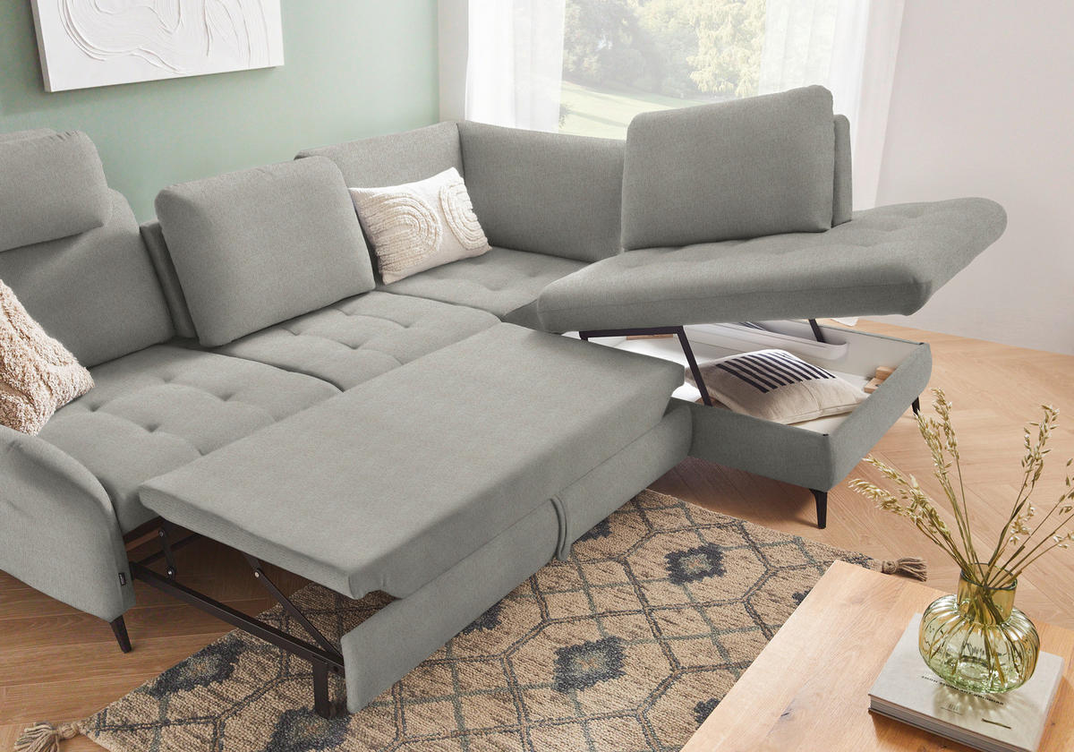 ECKSOFA Silberfarben Chenille  - Silberfarben/Schwarz, Natur, Textil/Metall (288/233cm) - Valnatura