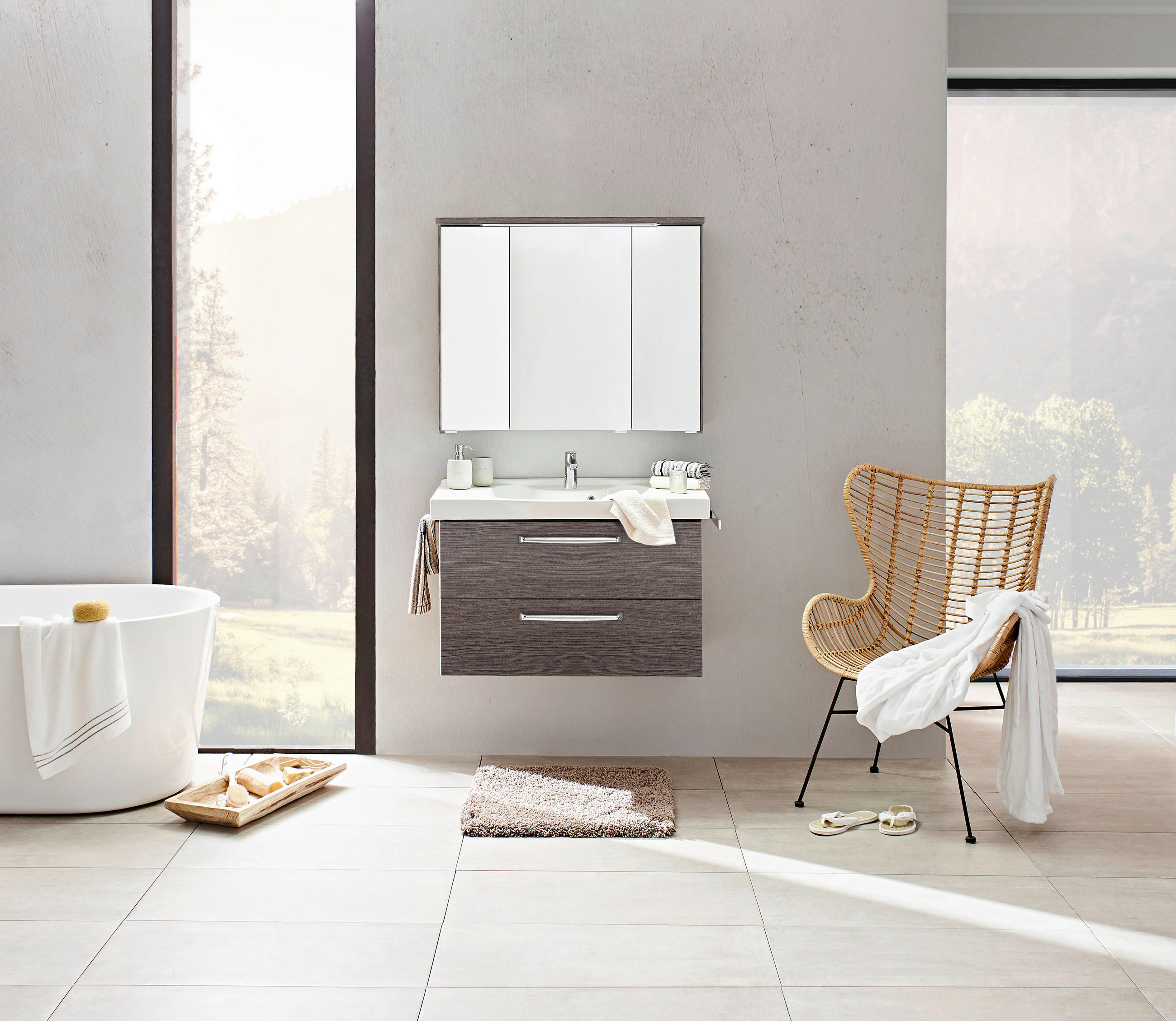 BADEZIMMER  in 92 cm  - Graphitfarben, KONVENTIONELL, Holzwerkstoff (92cm) - Sadena