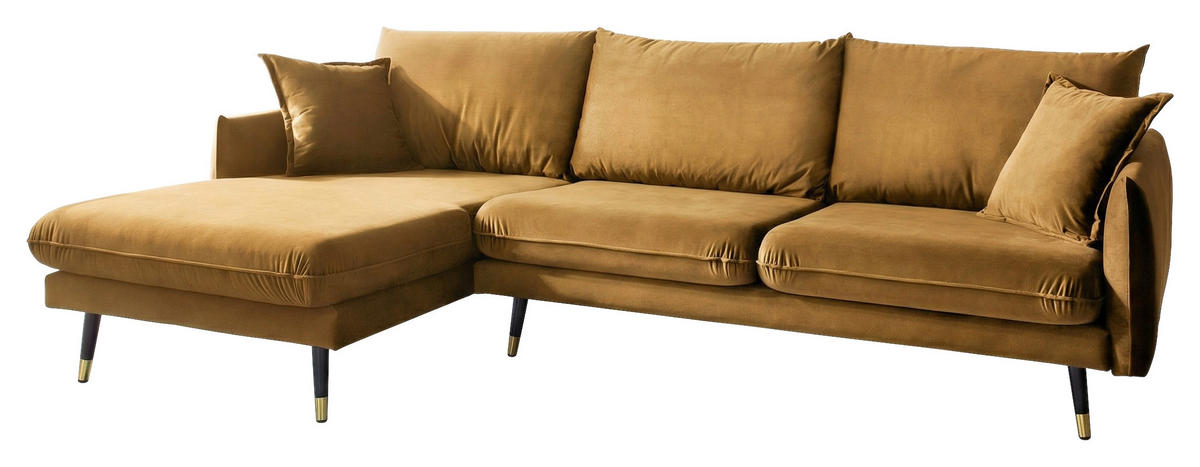 ECKSOFA Eckteil  ROSSANA-REC.2S Senfgelb Samt  - Senfgelb, MODERN, Holz/Textil (258/160cm) - MID.YOU