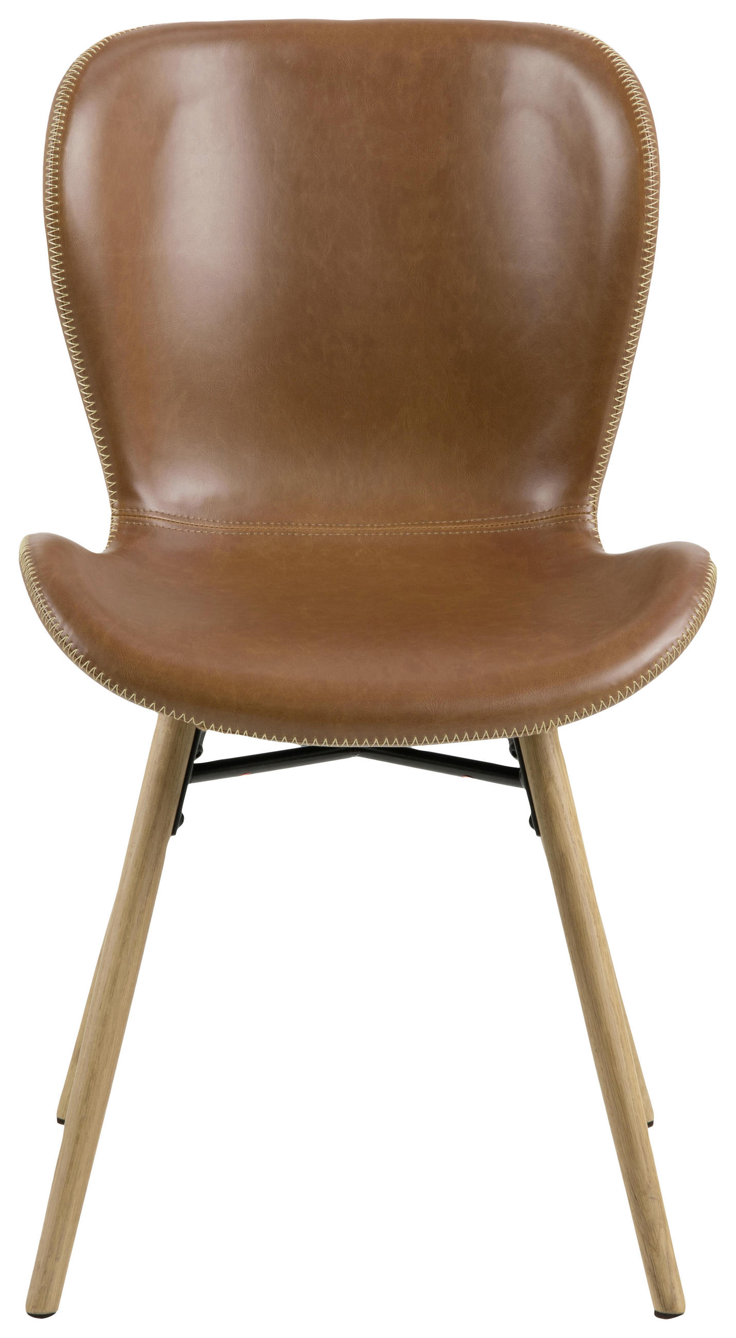 STUHL Lederlook Braun, Eichefarben Eiche massiv  - Eichefarben/Creme, Trend, Holz/Textil (47/82,5/56cm)