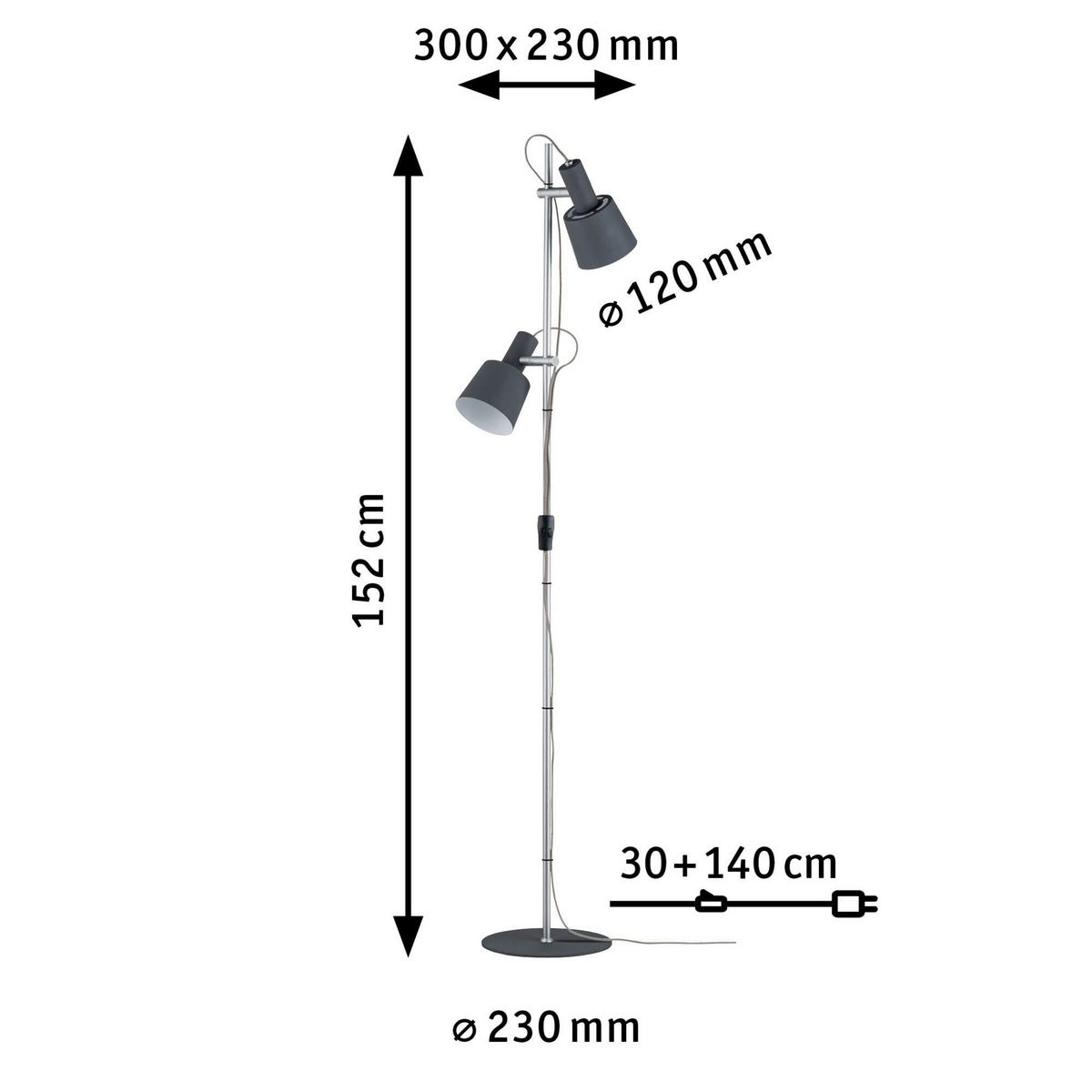 STEHLEUCHTE  30/152 cm   - Chromfarben/Dunkelgrau, Design, Metall (30/152cm) - Paulmann