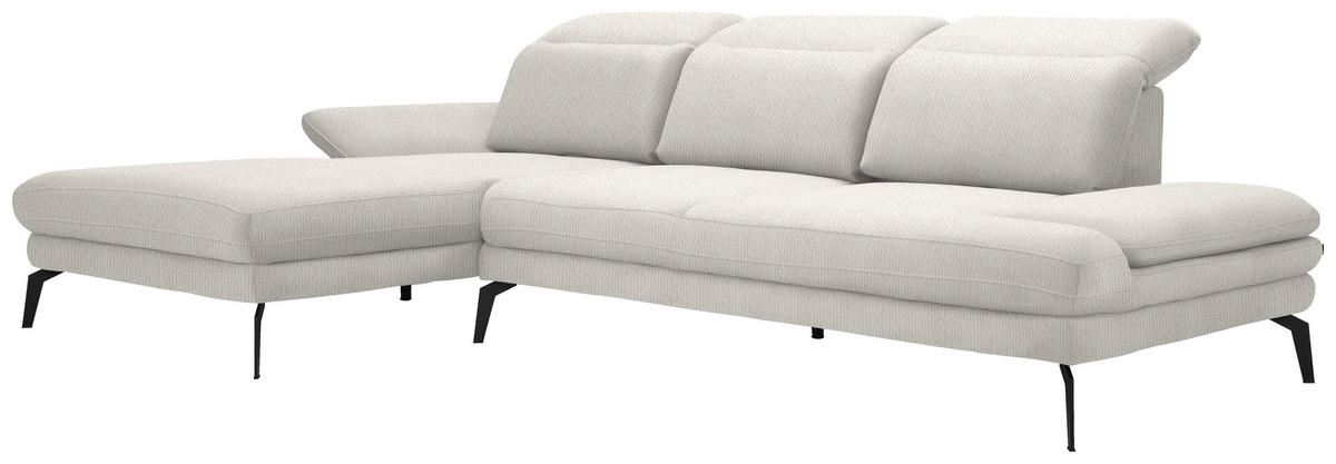 ECKSOFA in Webstoff Creme  - Creme/Schwarz, Design, Textil/Metall (180/289cm) - Stylife
