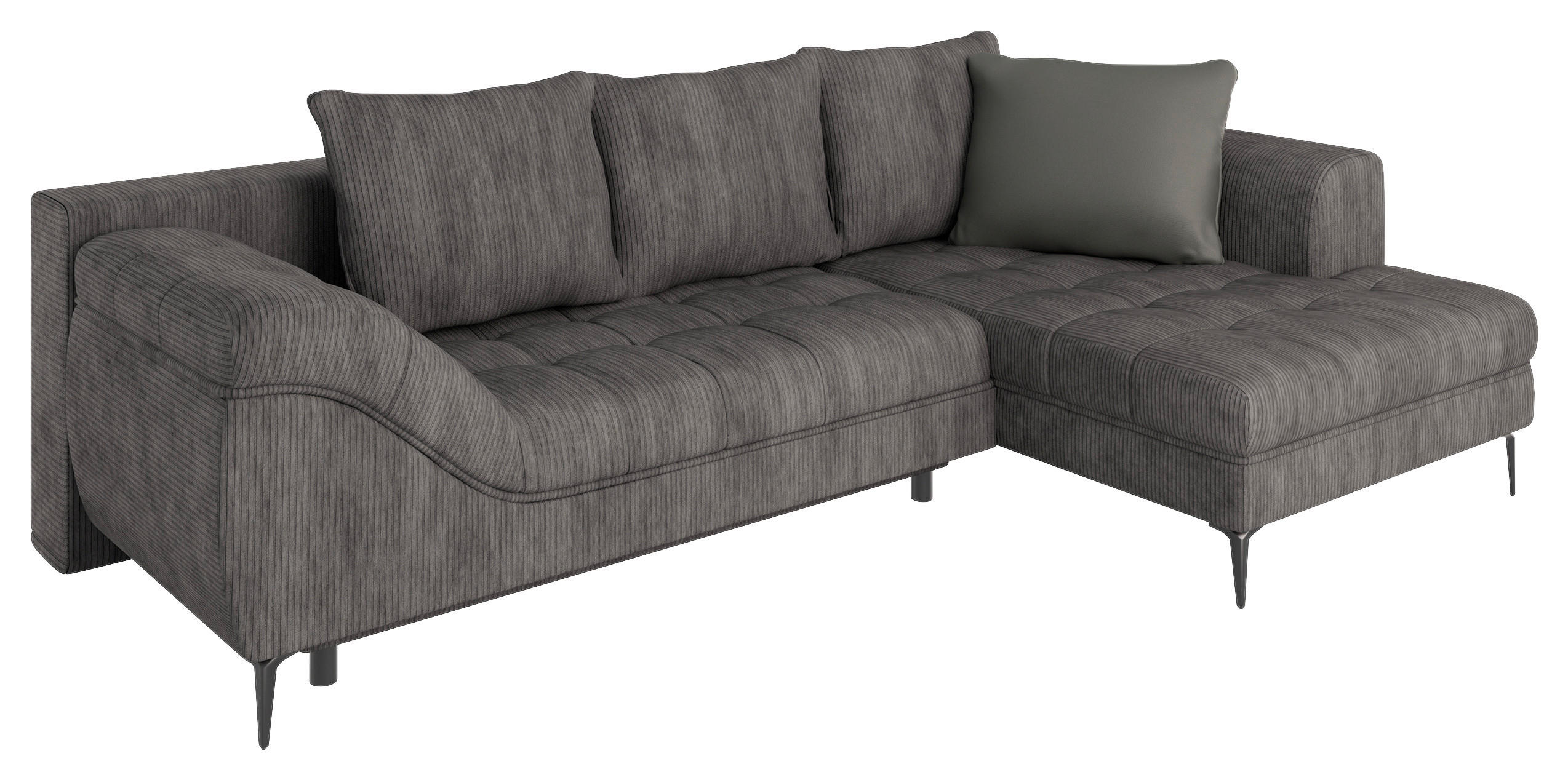 ECKSOFA Dunkelgrau Cord  - Dunkelgrau/Schwarz, Design, Kunststoff/Textil (177/276cm) - MID.YOU