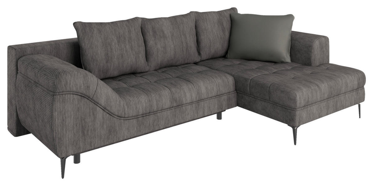 ECKSOFA Dunkelgrau Cord  - Dunkelgrau/Schwarz, Design, Kunststoff/Textil (177/276cm) - MID.YOU