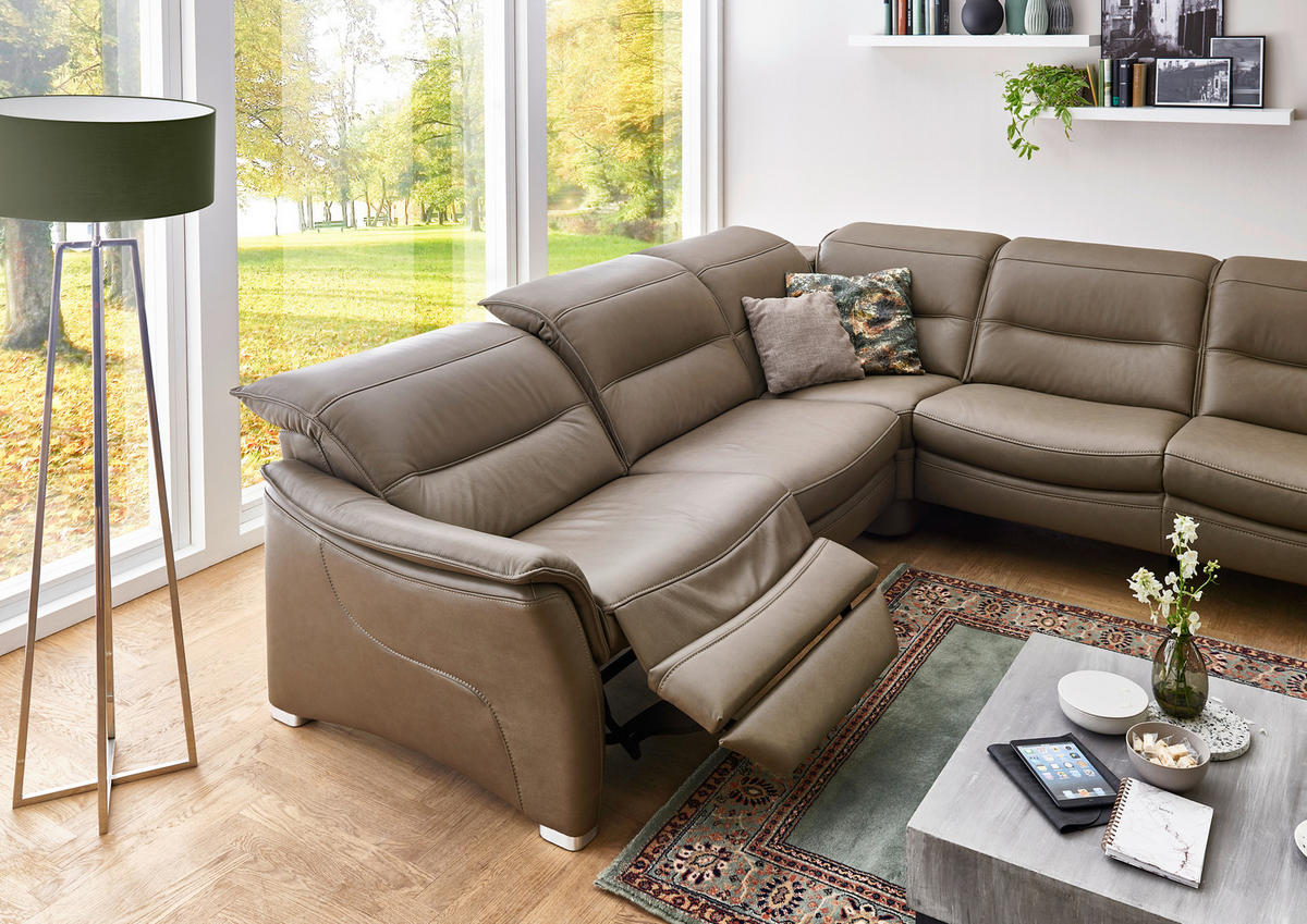 ECKSOFA in Echtleder Dunkelbraun  - Dunkelbraun/Alufarben, Design, Leder/Metall (277/277cm) - Valdera