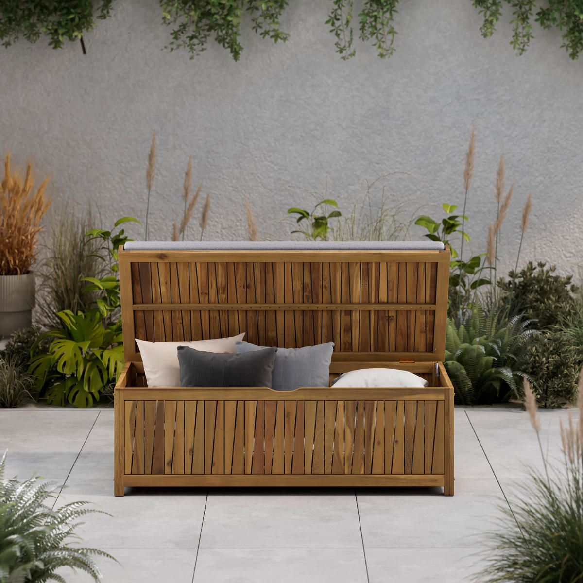 KISSENBOX 140/60/50 cm  - Grau/Akaziefarben, MODERN, Holz/Textil (140/60/50cm) - Ambia Garden