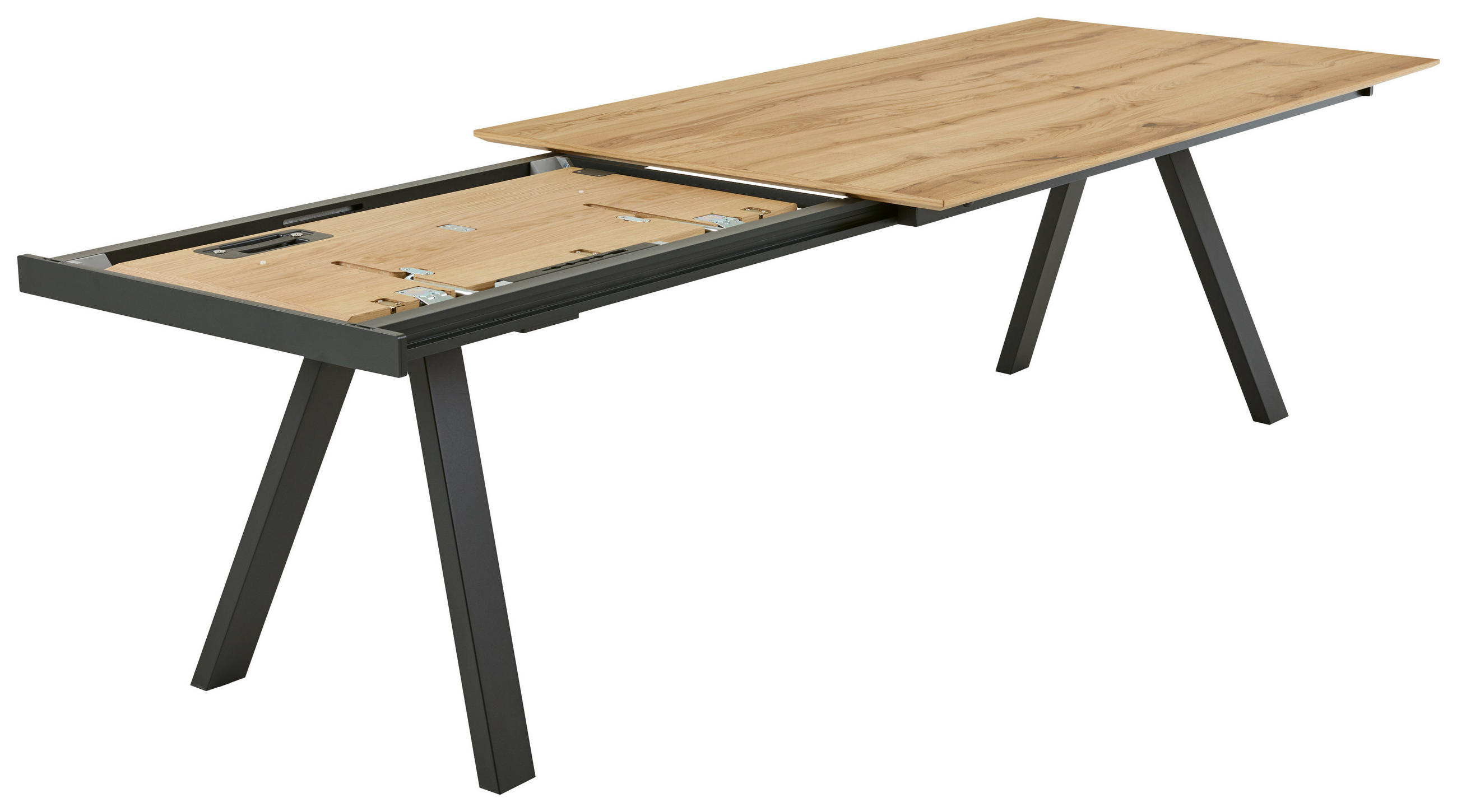 Thumbnail - Venjakob Esstisch, Anthrazit, Wildeiche, Holz, Metall, Wildeiche, furniert, rechteckig, eckig, 100x75x190-290 cm, Golden...